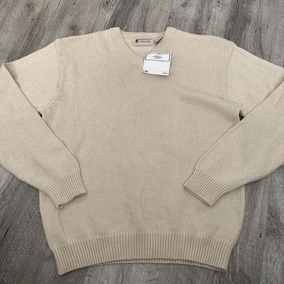 Northwest Territory Sweater Mens Medium Tan Cotton Knit Vintage Deadstock NEW - Picture 5 of 6